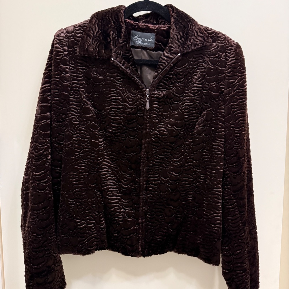 Vintage Chocolate Brown Faux  Persian Lamb Fur Jacket